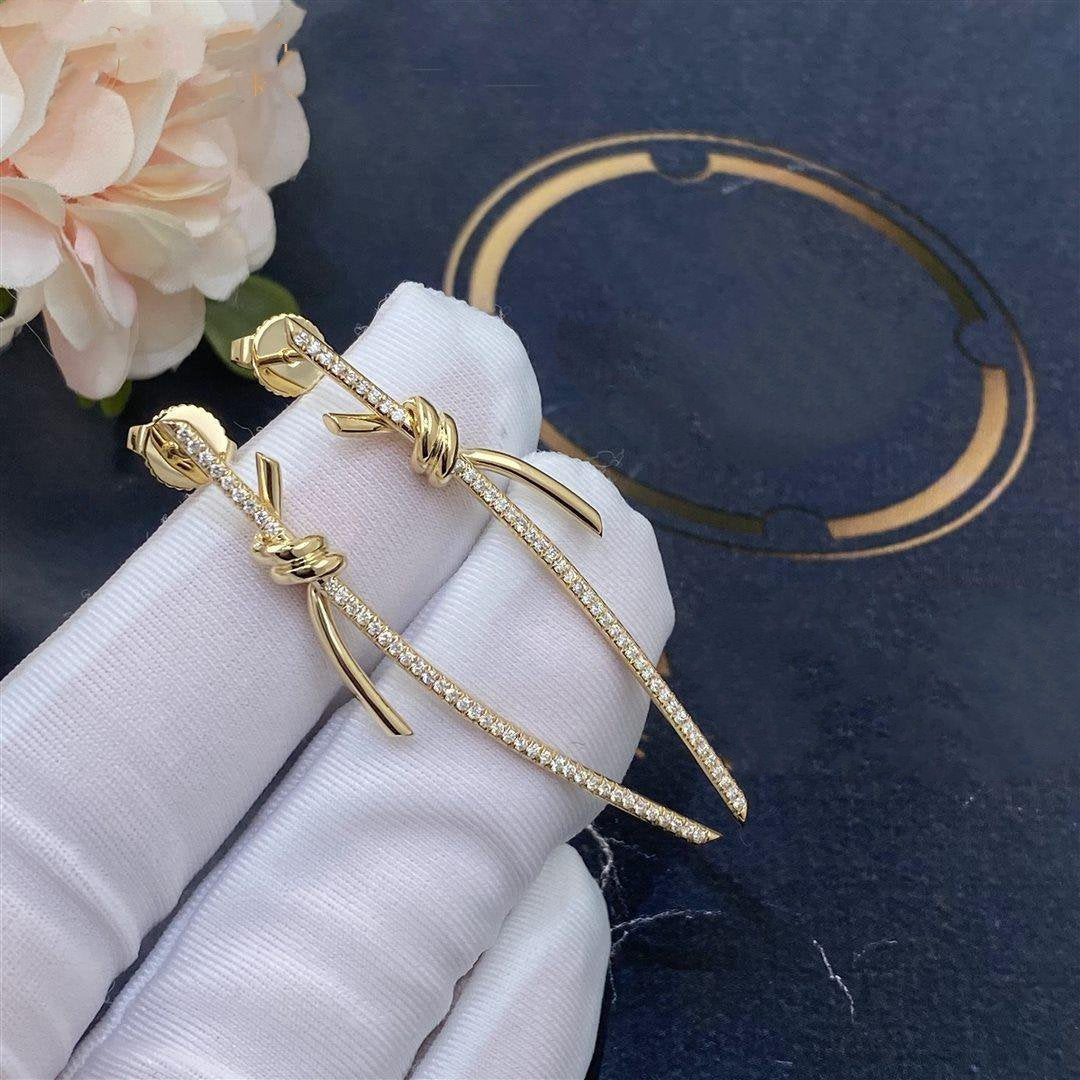[Stellar jewels]KNOT DROP EARRINGS IN YELLOW GOLD WITH DIAMONDS