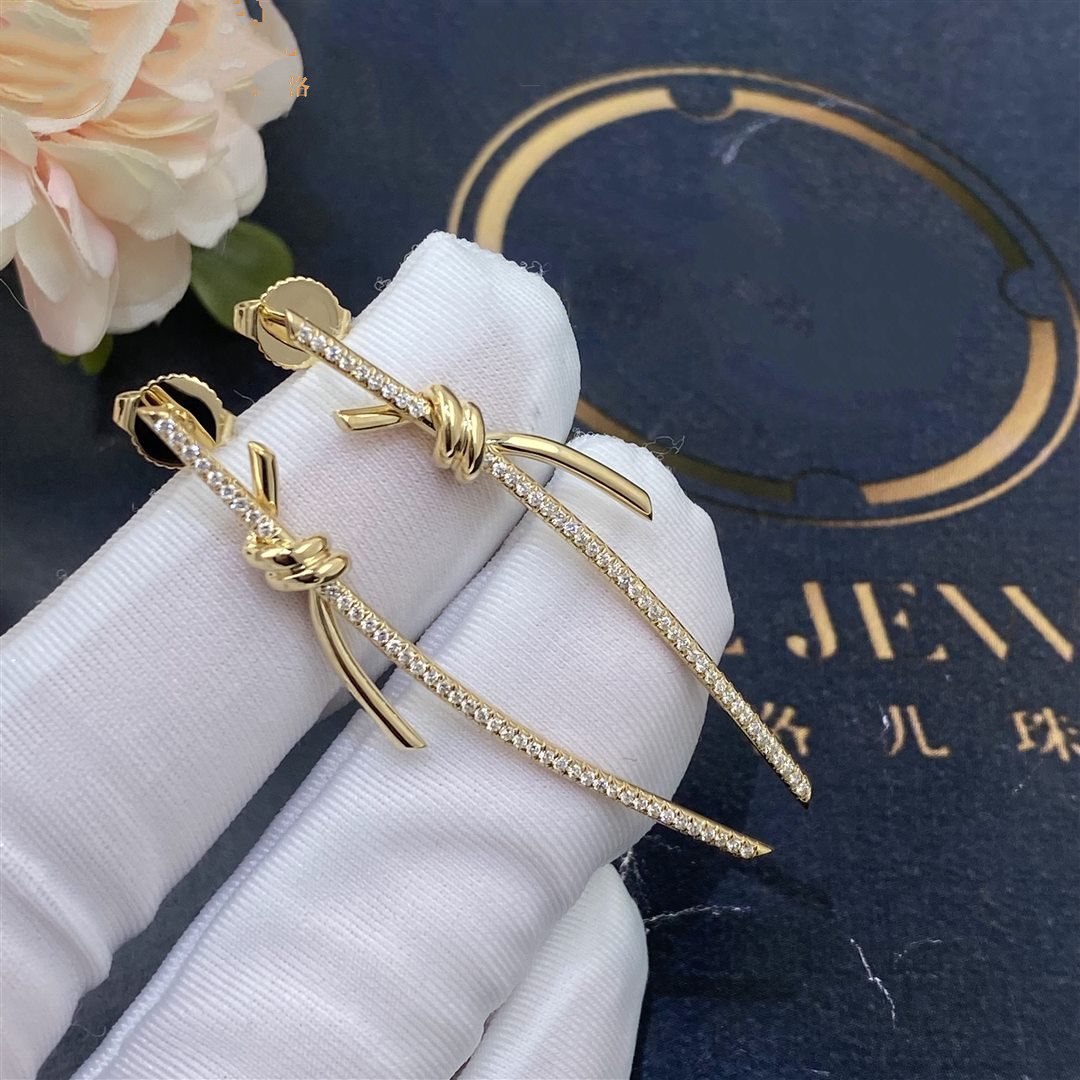 [Stellar jewels]KNOT DROP EARRINGS IN YELLOW GOLD WITH DIAMONDS