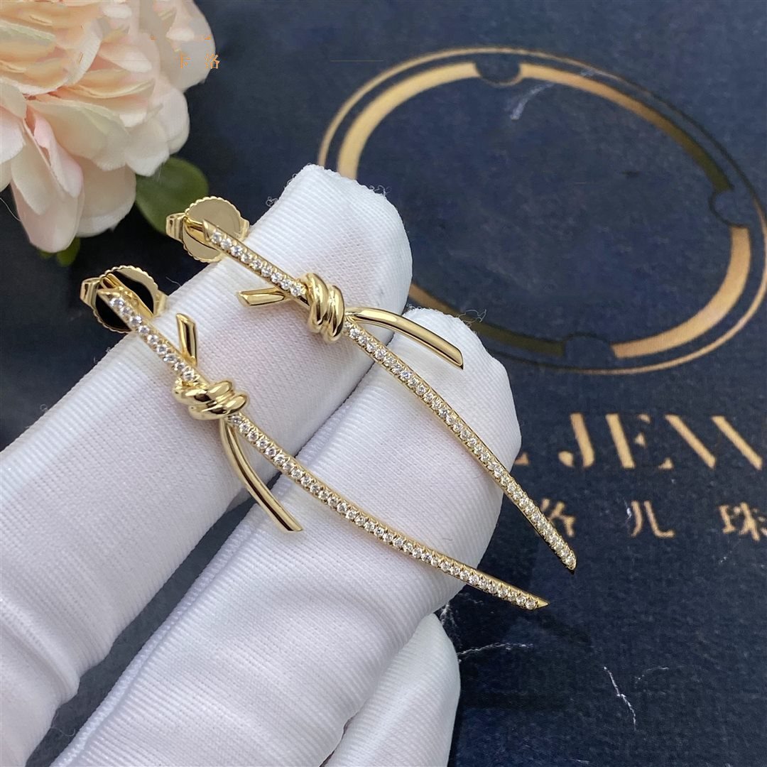 [Stellar jewels]KNOT DROP EARRINGS IN YELLOW GOLD WITH DIAMONDS