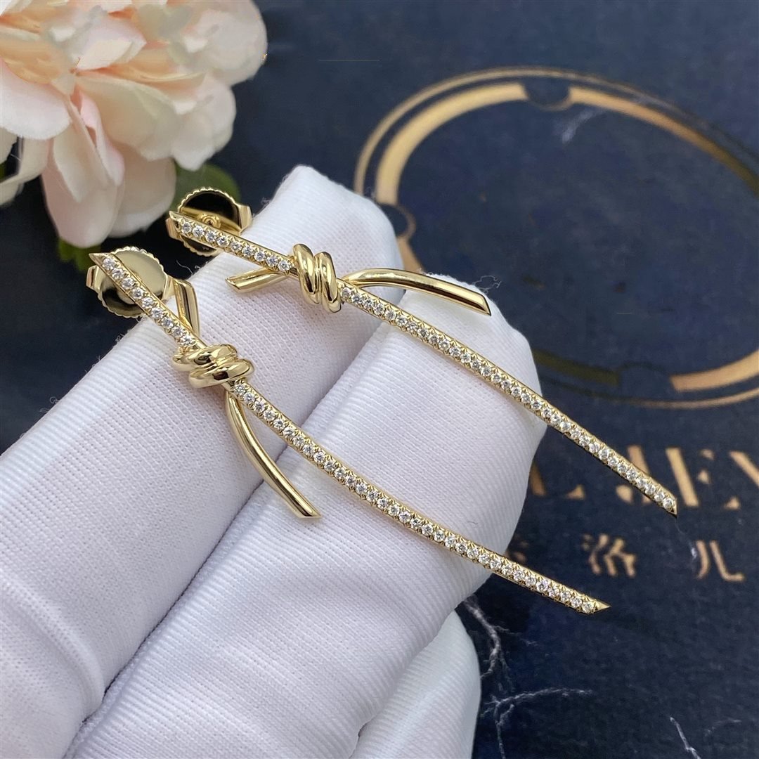 [Stellar jewels]KNOT DROP EARRINGS IN YELLOW GOLD WITH DIAMONDS
