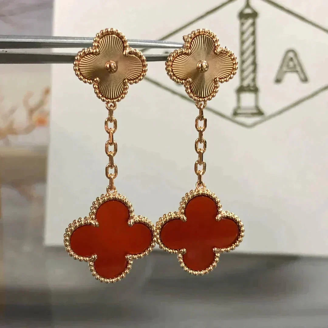[Stellar Jewelry]CLOVER 2 MOTIF  LASER CARNELIAN EARRINGS
