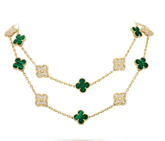 [Stellar Jewelry]CLOVER 20 MOTIFS MALACHITE DIAMOND NECKLACE