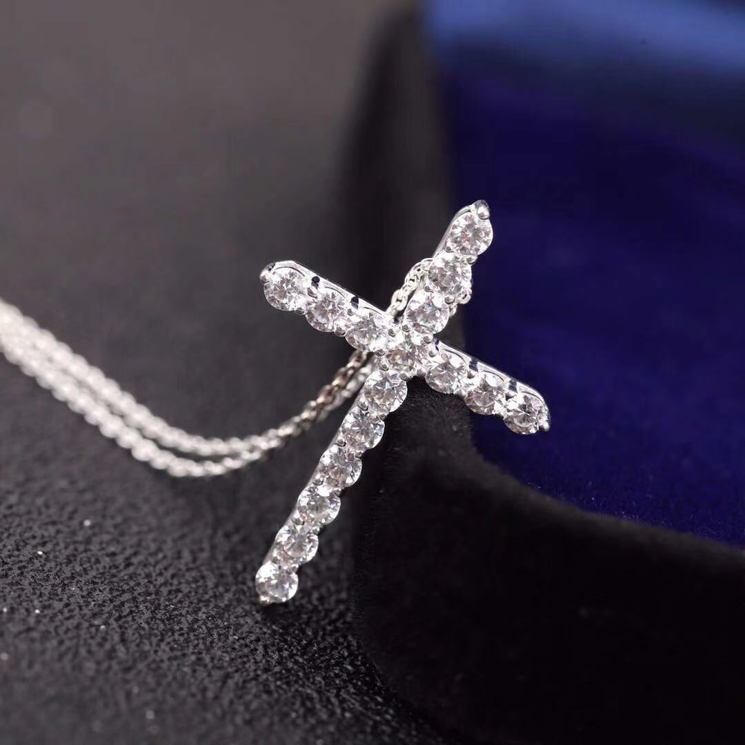 [Stellar jewels]MOISSANITE STONE CROSS PENDANT NECKLACE SIMULATED DIAMOND CROSS CHOKER