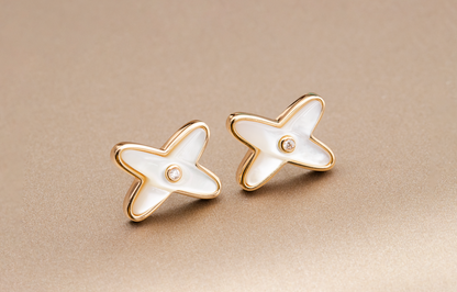 [Stellar Jewelry]JEUX DE WHITE MOP ROSE GOLD DIAMOND EARRINGS