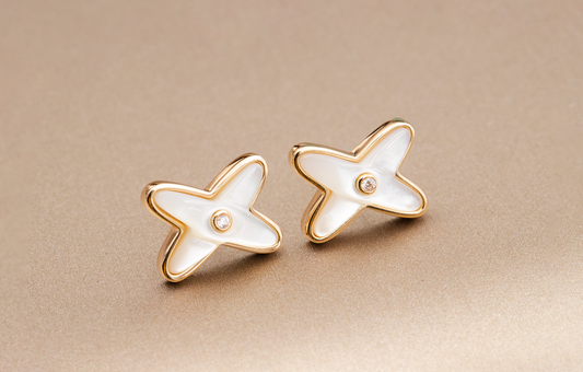 [Stellar Jewelry]JEUX DE WHITE MOP ROSE GOLD DIAMOND EARRINGS