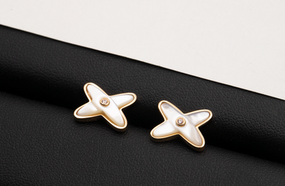 [Stellar Jewelry]JEUX DE WHITE MOP ROSE GOLD DIAMOND EARRINGS