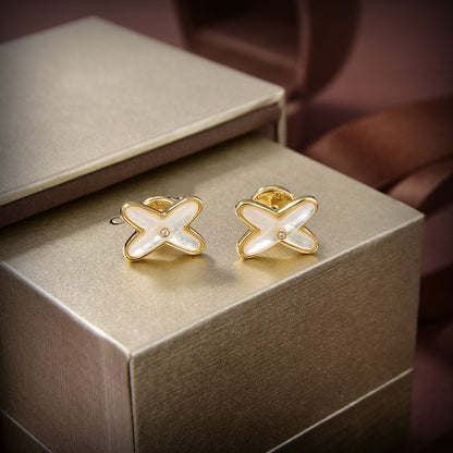 [Stellar Jewelry]JEUX DE WHITE MOP GOLD DIAMOND EARRINGS