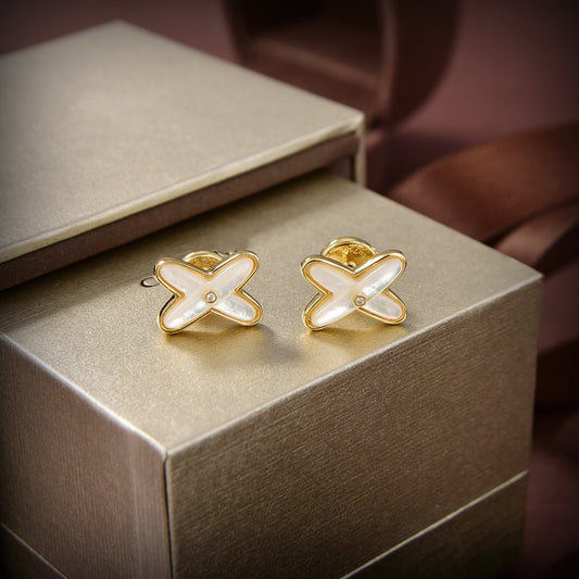 [Stellar Jewelry]JEUX DE WHITE MOP GOLD DIAMOND EARRINGS