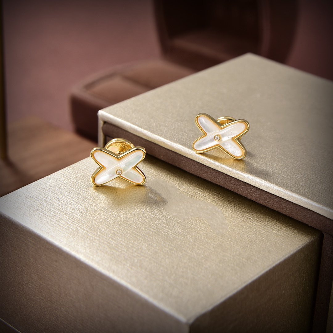 [Stellar Jewelry]JEUX DE WHITE MOP GOLD DIAMOND EARRINGS