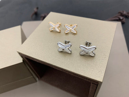 [Stellar Jewelry]JEUX DE WHITE MOP SILVER DIAMOND EARRINGS