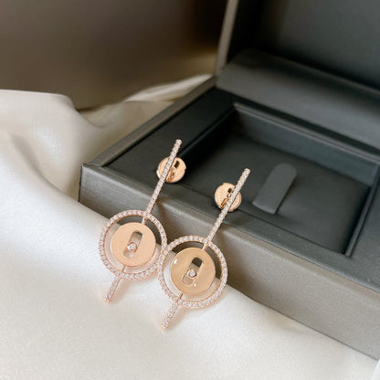 [Stellar Jewelry]LUCKY MOVE ARROW PINK GOLD DIAMOND EARRINGS
