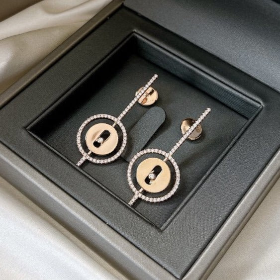 [Stellar Jewelry]LUCKY MOVE ARROW PINK GOLD DIAMOND EARRINGS