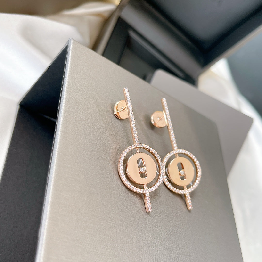 [Stellar Jewelry]LUCKY MOVE ARROW PINK GOLD DIAMOND EARRINGS