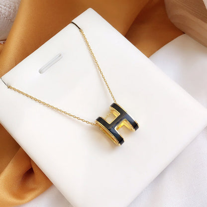 [Stellar Jewelry]HM CLIC BLACK ENAMEL GOLD NECKLACE