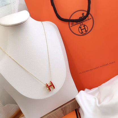 [Stellar Jewelry]HM CLIC RED ENAMEL GOLD NECKLACE