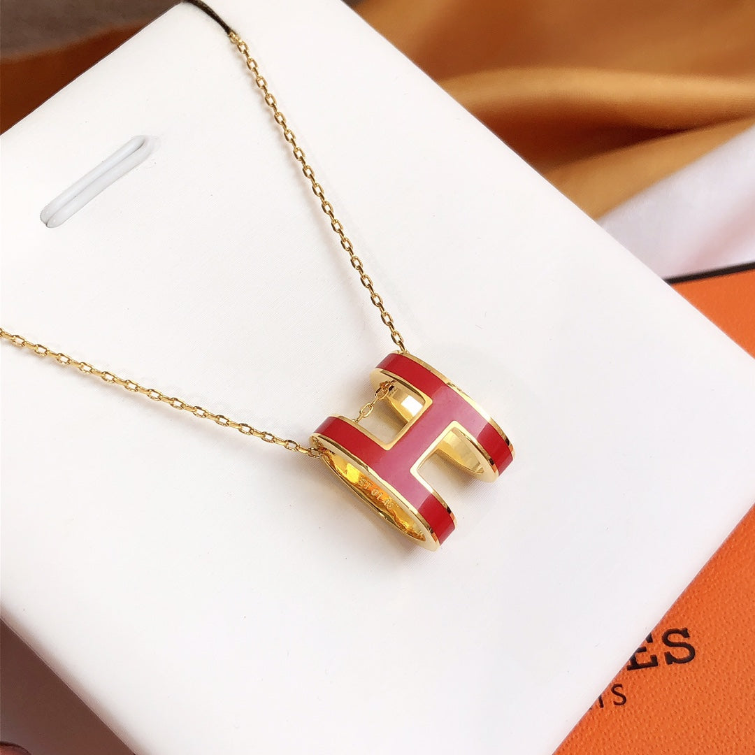 [Stellar Jewelry]HM CLIC RED ENAMEL GOLD NECKLACE