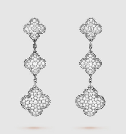 [Stellar Jewelry]CLOVER 3 MOTIF DIAMOND SILVER DROP EARRINGS