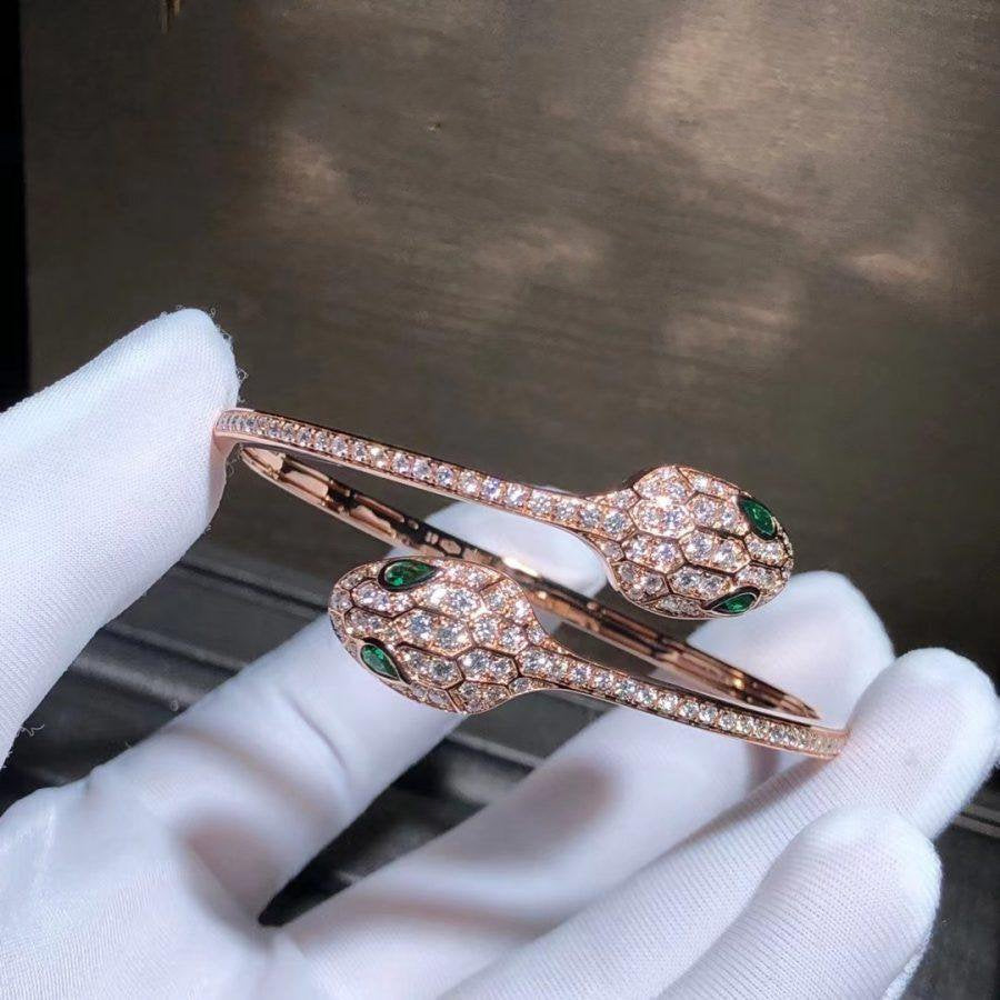[Stellar Jewelry]SERPENTI BRACELET PINK GOLD MALACHITE DIAMOND DOUBLE SNAKE