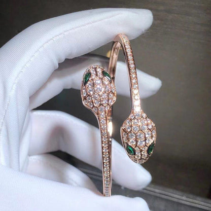 [Stellar Jewelry]SERPENTI BRACELET PINK GOLD MALACHITE DIAMOND DOUBLE SNAKE