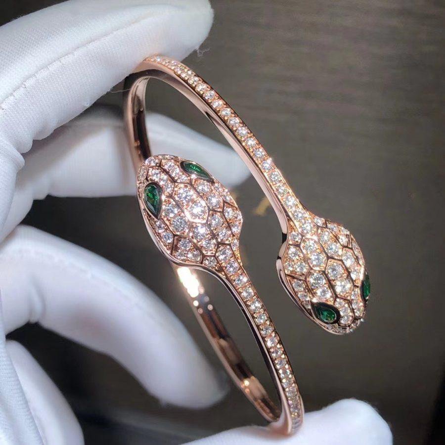 [Stellar Jewelry]SERPENTI BRACELET PINK GOLD MALACHITE DIAMOND DOUBLE SNAKE