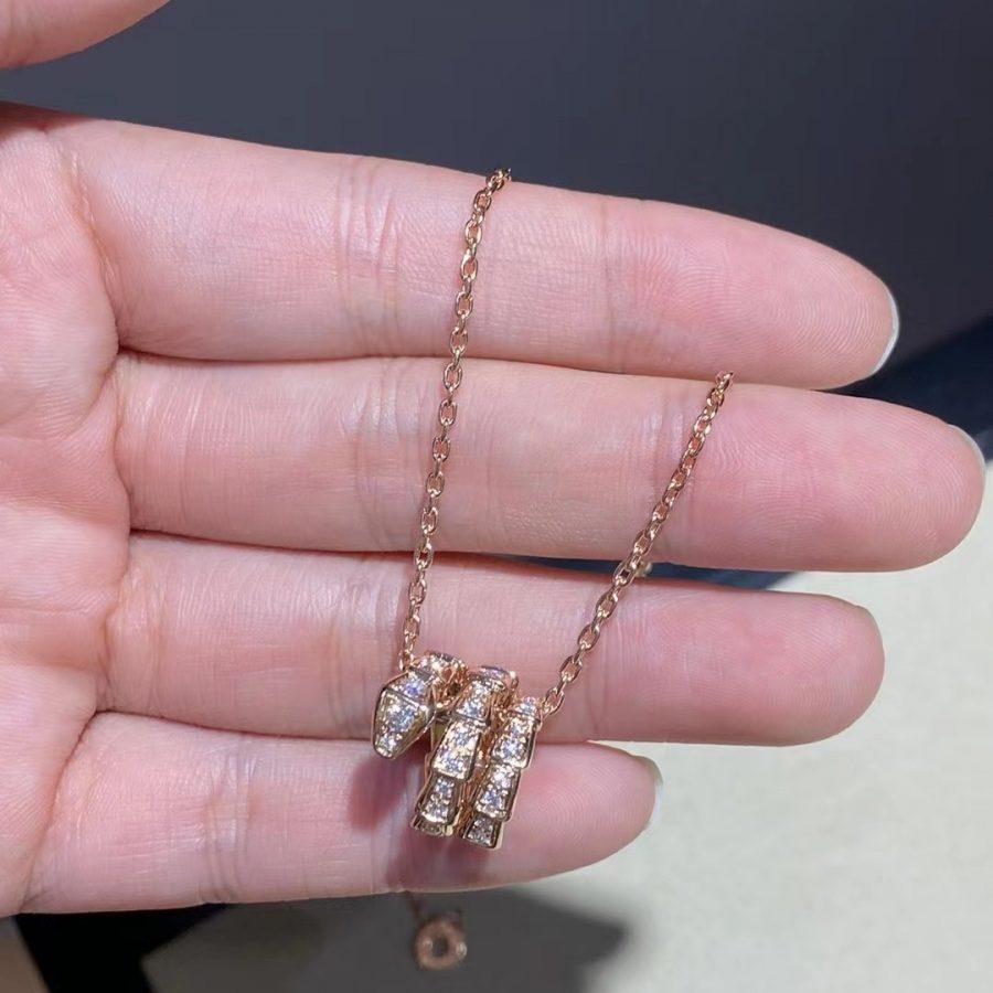 [Stellar Jewelry]SERPENTI PINK GOLD NECKLACE DOUBLE RING DIAMOND