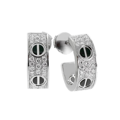 [Stellar Jewelry]LOVE CERAMIC DIAMOND PAVED SILVER EARRINGS