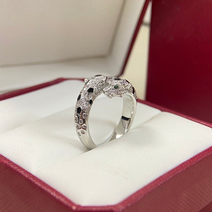 [Stellar Jewelry]FULL DIAMOND DOUBLE LEOPARD HEAD RING