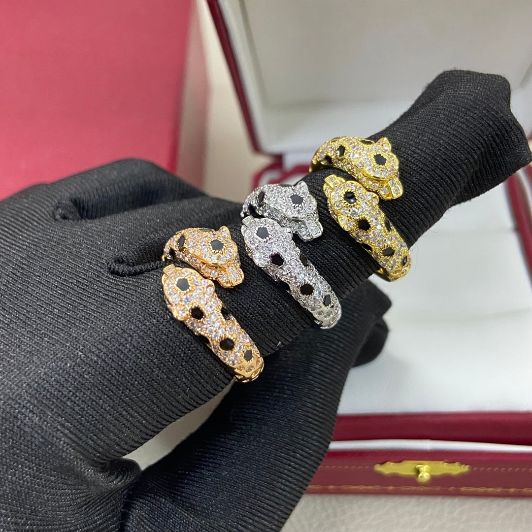 [Stellar Jewelry]FULL DIAMOND DOUBLE LEOPARD HEAD RING