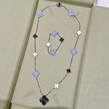 [Stellar Jewelry]DETACHABLE CLOVER 15(11+4) FLOWER SILVER NECKLACE SET
