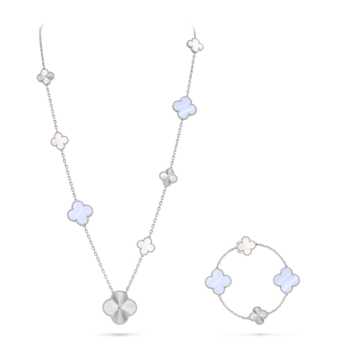 [Stellar Jewelry]DETACHABLE CLOVER 15(11+4) FLOWER SILVER NECKLACE SET