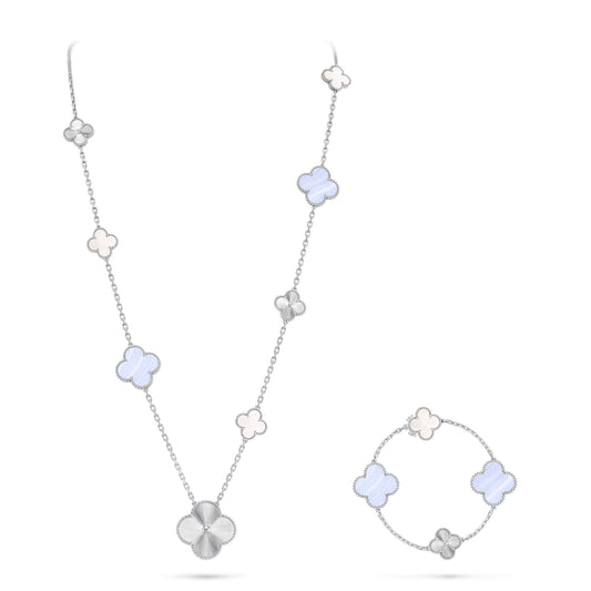 [Stellar Jewelry]DETACHABLE CLOVER 15(11+4) FLOWER SILVER NECKLACE SET