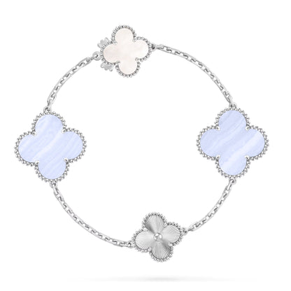 [Stellar Jewelry]DETACHABLE CLOVER 15(11+4) FLOWER SILVER NECKLACE SET