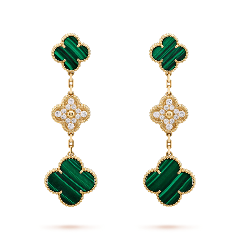 [Stellar Jewelry]CLOVER EARRINGS GOLD MALACHITE DIAMOND 3 MOTIF