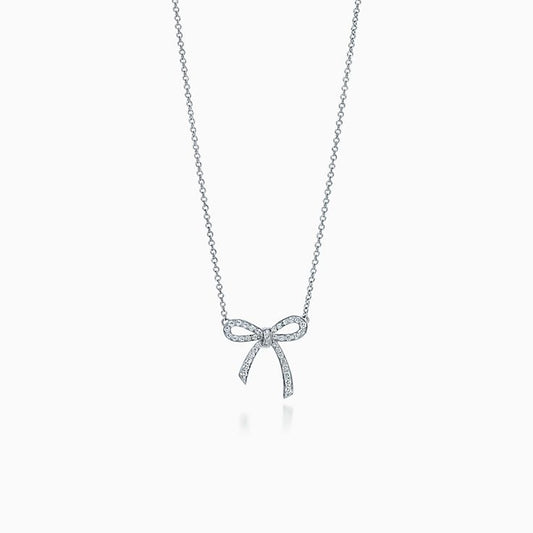 [Stellar jewels]RIBBON NECKLACE BOW PENDANT DIAMOND CHARM CHAIN