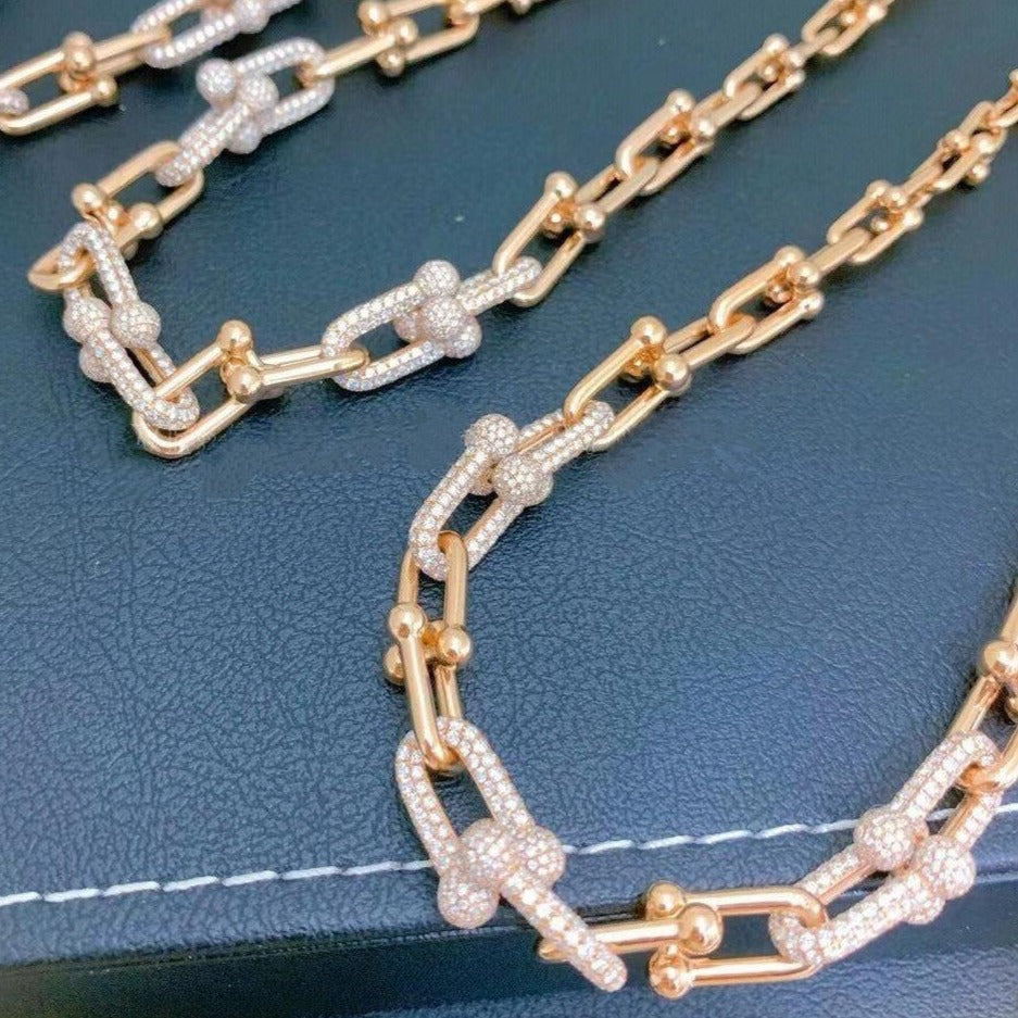 [Stellar jewels]HARDWEAR GRADUATED LINK NECKLACE ROSE GOLD WITH PAVE DIAMONDS