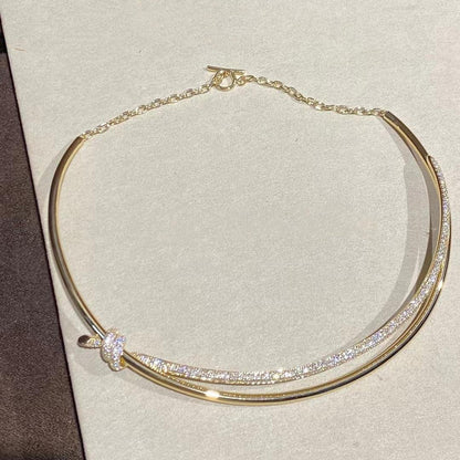 [Stellar jewels]KNOT DOUBLE ROW NECKLACE IN YELLOW GOLD WITH DIAMONDS