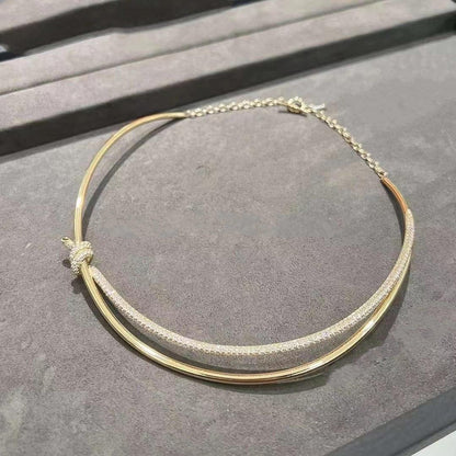 [Stellar jewels]KNOT DOUBLE ROW NECKLACE IN YELLOW GOLD WITH DIAMONDS