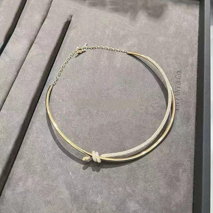 [Stellar jewels]KNOT DOUBLE ROW NECKLACE IN YELLOW GOLD WITH DIAMONDS