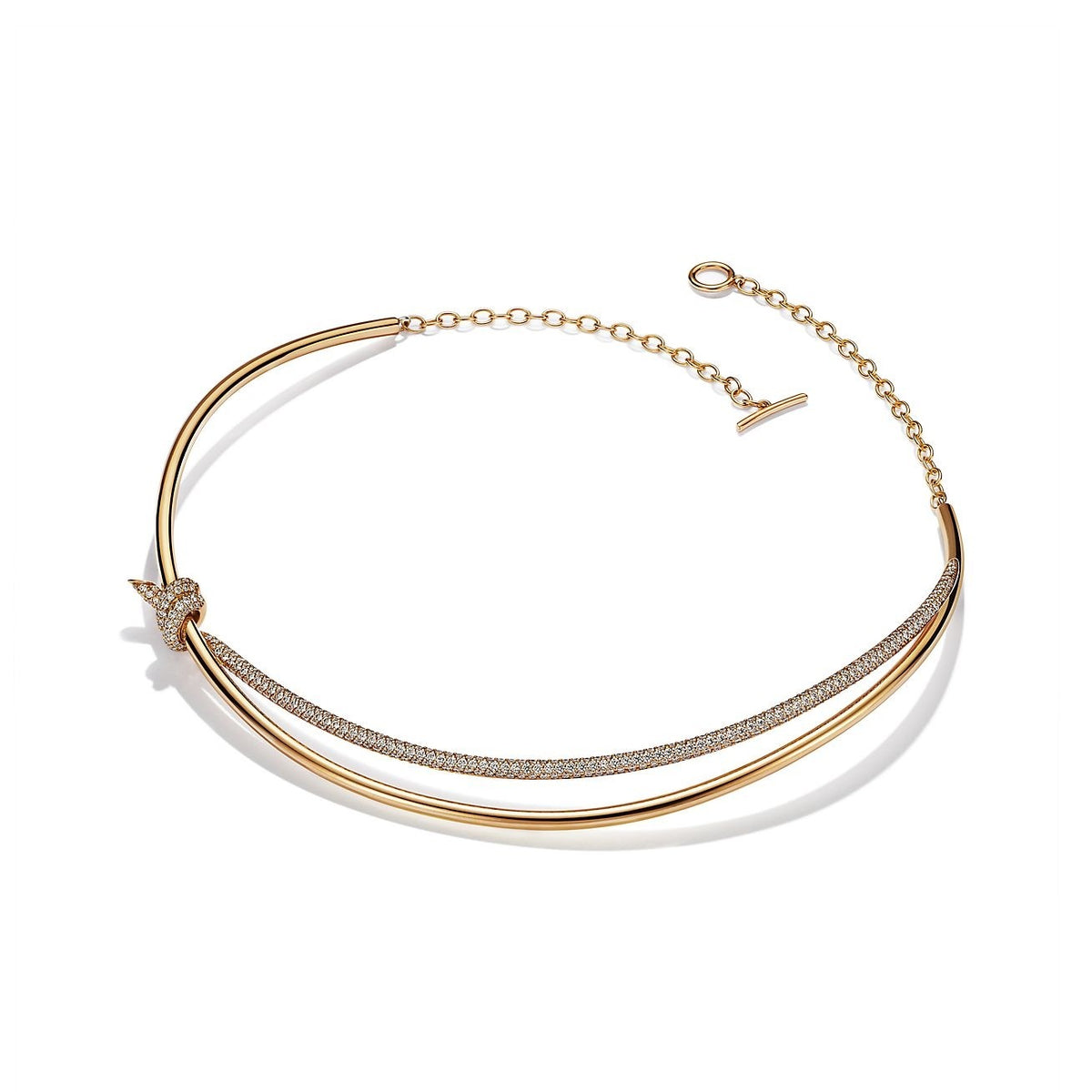 [Stellar jewels]KNOT DOUBLE ROW NECKLACE IN YELLOW GOLD WITH DIAMONDS
