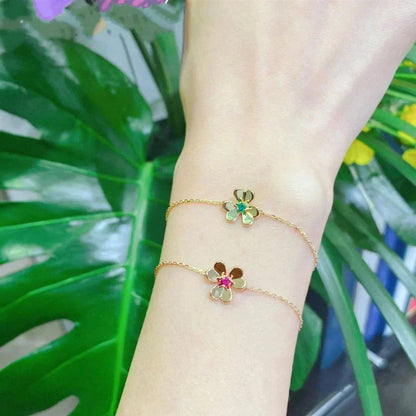 [Stellar Jewelry]FRIVOLE GOLD FLOWER PINK MALACHITE BRACELET