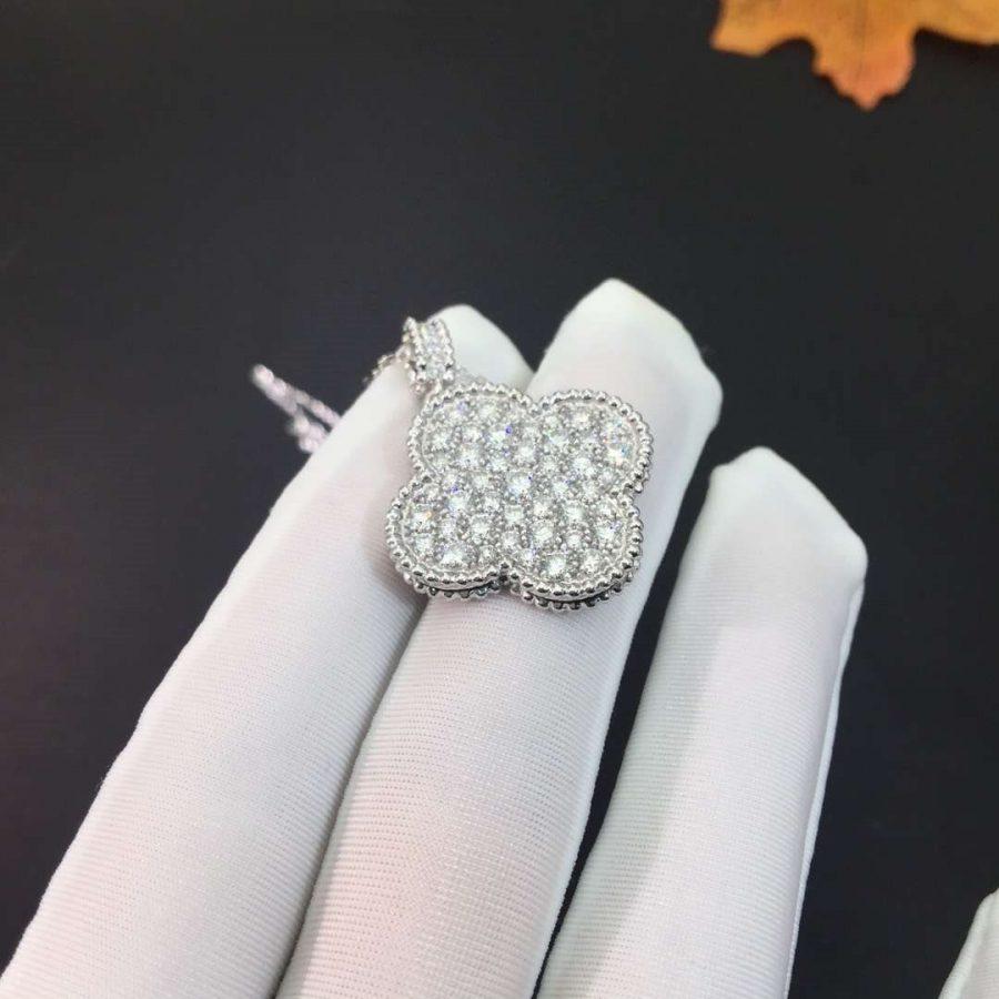 [Stellar Jewelry]CLOVER 25MM SILVER FULL DIAMOND BIG CLOVER NECKLACE
