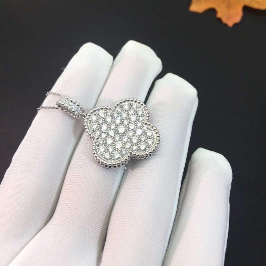 [Stellar Jewelry]CLOVER 25MM SILVER FULL DIAMOND BIG CLOVER NECKLACE