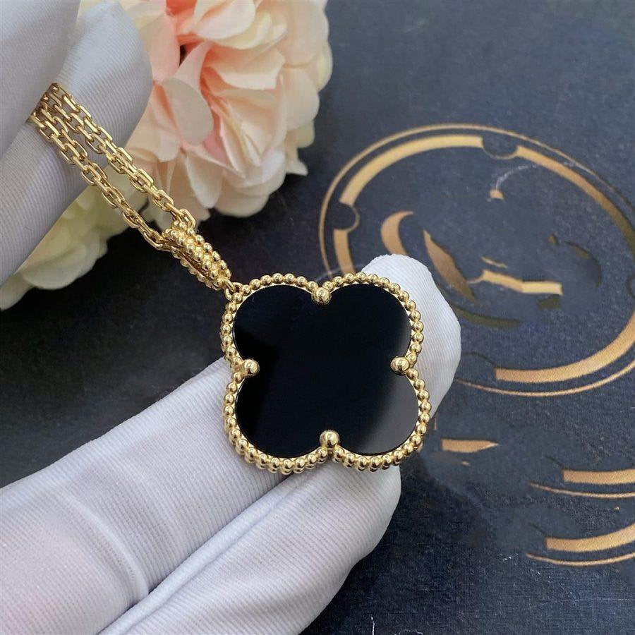 [Stellar Jewelry]CLOVER 25MM GOLD ONYX BIG CLOVER NECKLACE