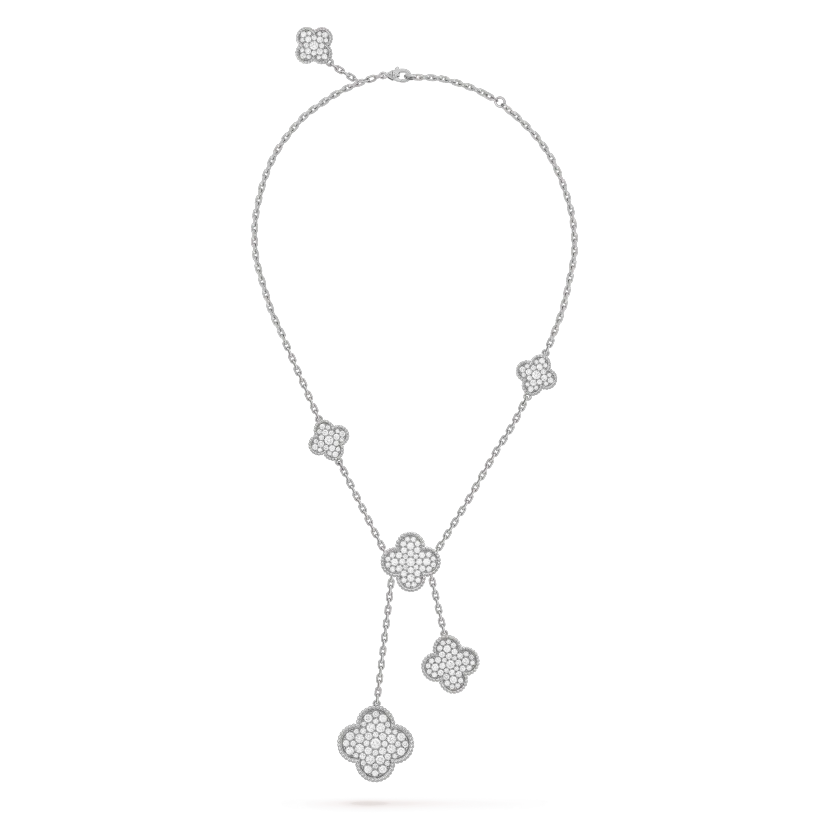 [Stellar Jewelry]CLOVER 5 MOTIFS SILVER DIAMONDS NECKLACE