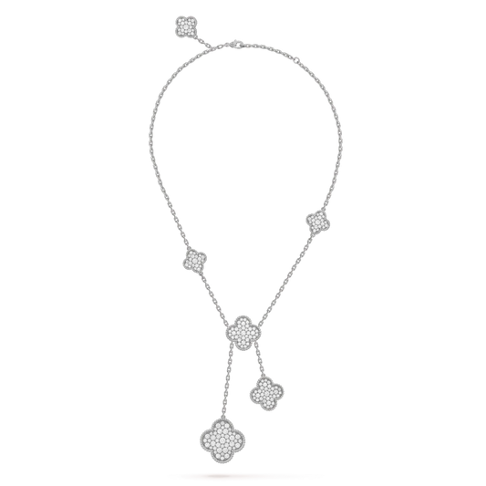 [Stellar Jewelry]CLOVER 5 MOTIFS SILVER DIAMONDS NECKLACE