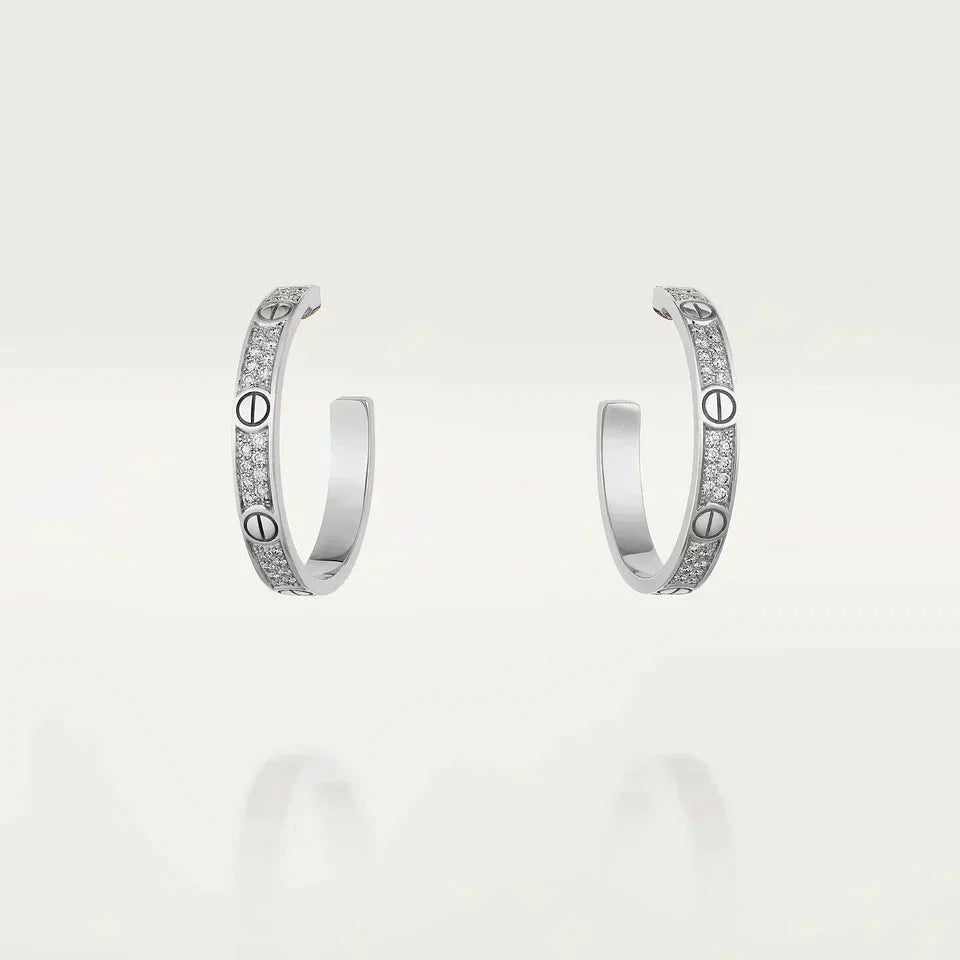 [Stellar Jewelry]LOVE DIAMOND SILVER HOOP EARRINGS
