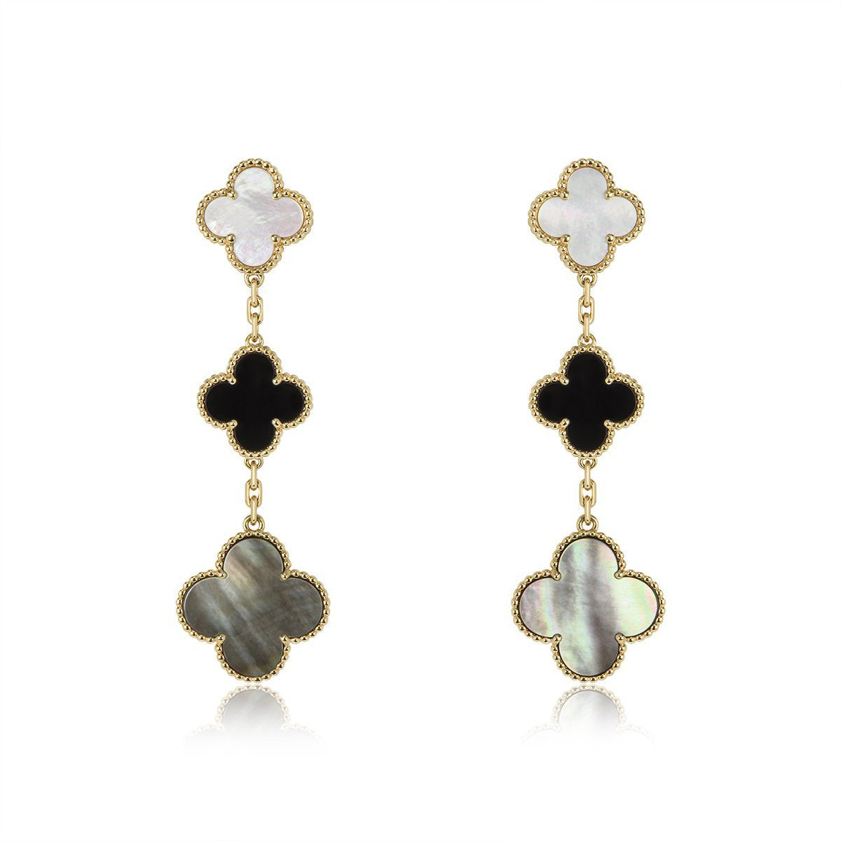 [Stellar Jewelry]CLOVER EARRINGS GOLD ONYX MOP 3 MOTIF