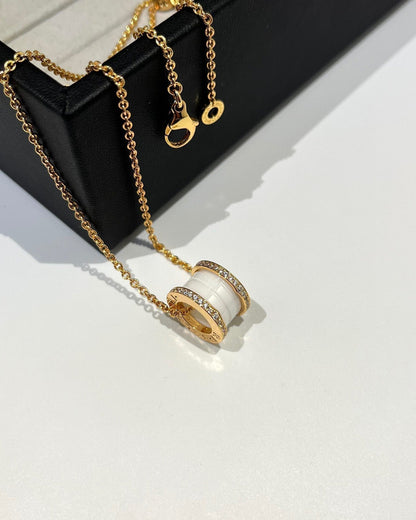 [Stellar Jewelry]ZERO 1 WHITE CERAMIC DIAMOND PINK GOLD NECKLACE